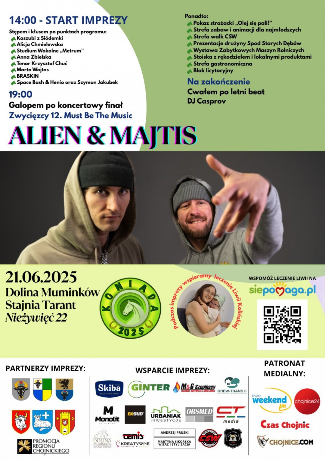 ALIEN & MAJTIS zagrają dla Liwii z Chojnic. Już w sobotę (21.06) KONIADA. Na imprezę do Nieżywięcia zapraszają Liwia, jej mama i organizatorka (rozmowa w Weekend FM)