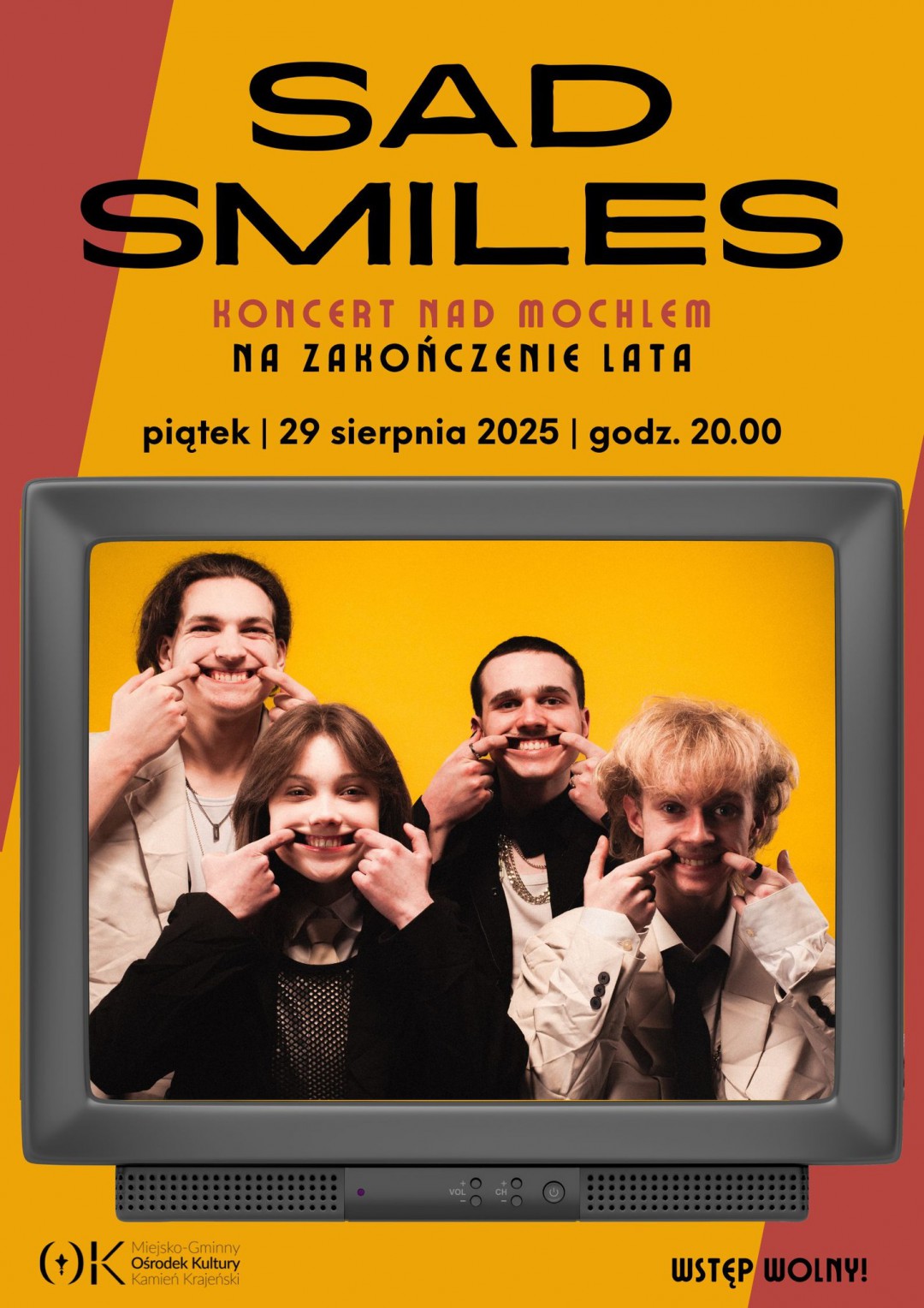 Miejsko-Gminny Ośrodek Kultury w Kamieniu Krajeńskim zaprasza dziś (29.08) na koncert zespołu Sad Smiles