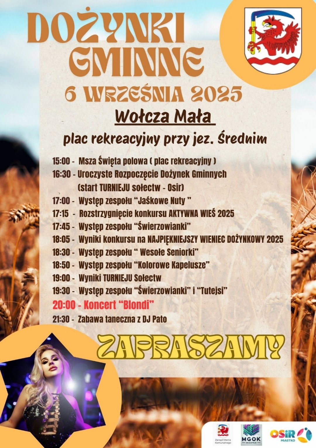 Dziś (6.09) odbędą się dożynki gminy Miastko. Święto plonów odbędzie się nad jeziorem w Wołczy Małej