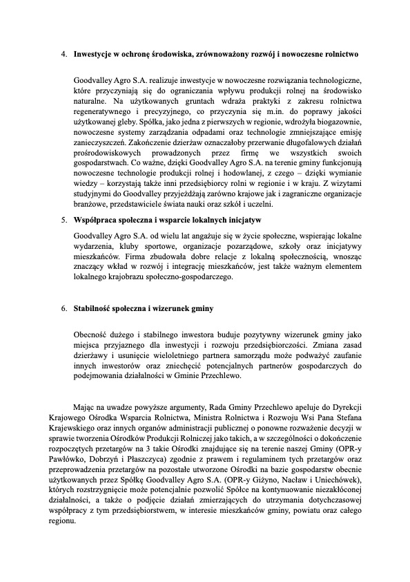 Rada Gminy Przechlewo jednogłośnie przyjęła oświadczenie wspierające firmę Goodvalley. I to pomimo krytyki rolników
