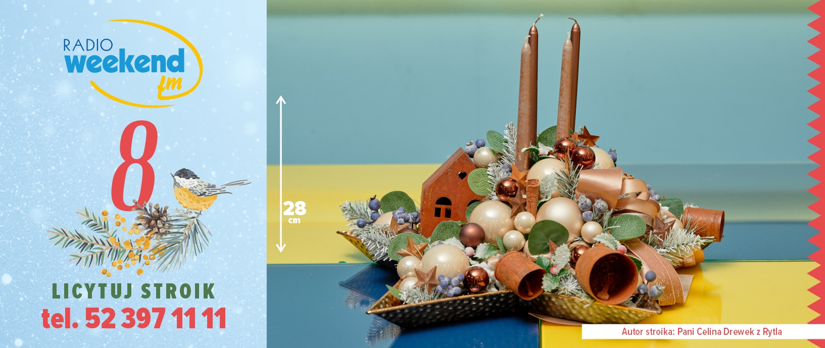 Już w czwartek 18 grudnia Radiowa Aukcja Świątecznych Stroików w Weekend FM. Zobacz tegoroczne stroiki